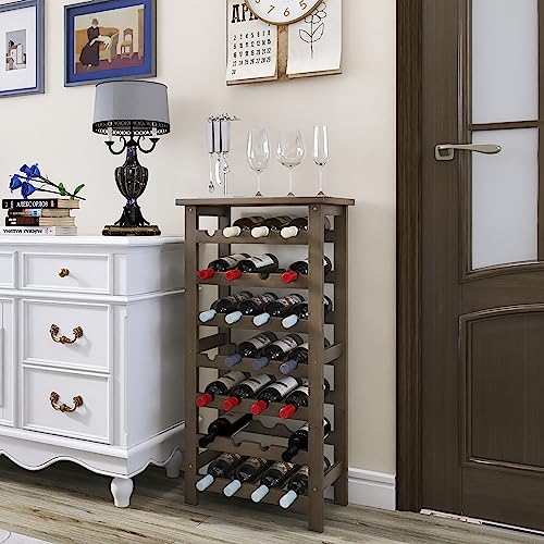 SMIBUY Bamboo Wine Rack, 28 Bottles Display Holder with Table Top, 7-Tier Free Standing Storage Shelves for Kitchen, Pantry, Cellar, Bar (Walnut) - color: Walnut