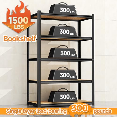 24"W Steel and Wood Book Shelf, 4 Tier Metal Bookcase, 1200LBS Display Shelving, Adjustable Utility Shelf Organizere, Standing Storage Shelves for Study, Bedroom, Living Room and Home Office, Black - size: 24"W x 12"D x 46"H