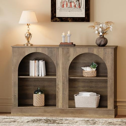 GiftGo Farmhouse Console Table 47-Inch Narrow Entryway Table with 3 Tier Storage, Wooden Rectangular Sofa Table Behind The Couch for Entrance, Hallway, Living Room,Elegant Arch (Rustic Brown, L-47)