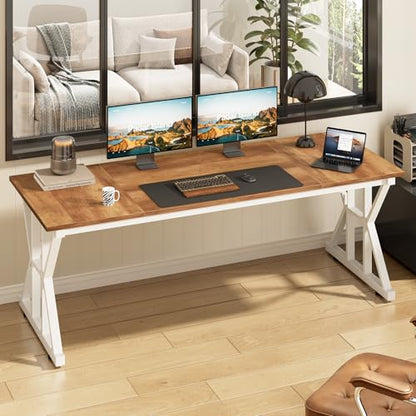 TVU Computer Desk, 63 inch Large Office Desk, Study Writing Table with Thicken Frame, Gaming Desk, Modern Simple Desk for Home Office, Brown - color: Brown, size: 63inch
