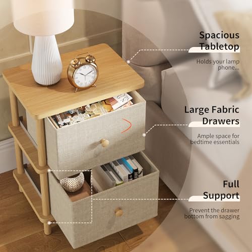 Apicizon Nightstand with 2 Drawers, Boho Side Table with Storage, Natural | Small End Table with Solid Wood Legs, for Small Spaces, Bedroom, Living Room, Entryway, Easy Assembly - color: Natural