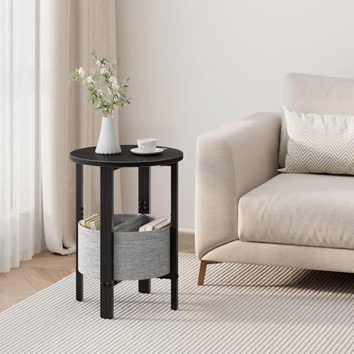 Vagusicc Small Round Side Table End Table, Tall Accent Table with Storage Basket, Set of 2 Half Round Tables Half Moon Tables, Coffee Bedside Tables, Modern Nightstand for Living Room Bedroom, Black - color: Black