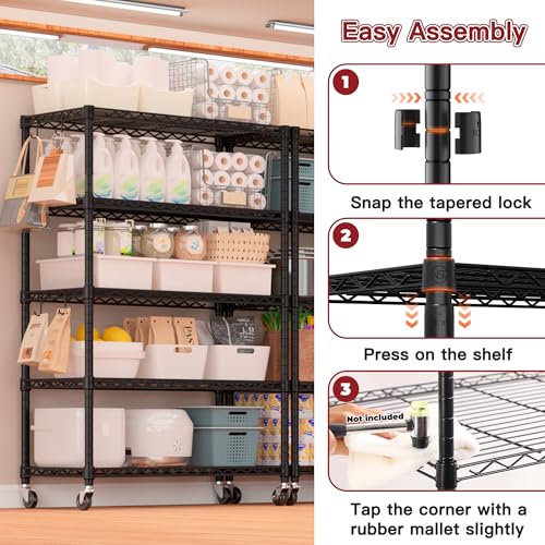 PrimeZone 74''H Wire Shelving 1250lbs 5 Tier Storage Shelves with Wheels NSF Certified Heavy Duty Steel Metal Shelf Adjustable Rolling Rack Kitchen Garage Closet Pantry Laundry 74''HX36''WX14''D 2PCS - size: 36" W x 14" D x 74" H