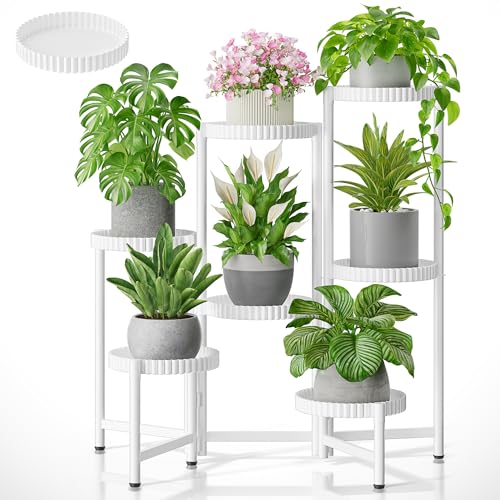7 Tier Large Plant Stand Indoor, 7.9 Inch Wide Tall Corner Metal Plant Stands Outdoor for Multiple Plants, Folable Tiered Flower Display Holder Rack Shelf for House Patio Garden - WhiteFloroma - color: WhiteFloroma, size: 7-tiers