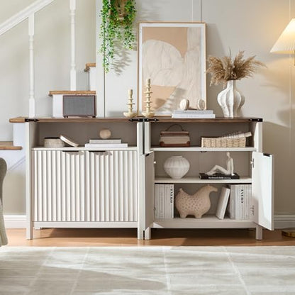 BuildHom 32 Inch Fluted Sideboard Buffet Cabinet with Storage Antique White | Coffee Bar Cabinet with Open Shelf and 5-Level Adjustable Shelves, Farmhouse Storage Cabinet for Kitchen and Dining Room - color: Antique White