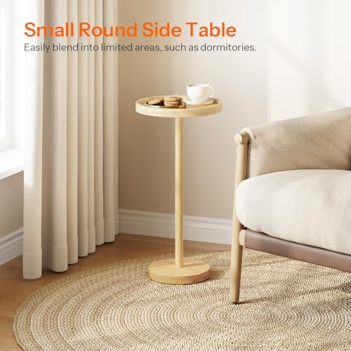 HOOBRO Small Round Side Table, Bamboo Drink Table, Coffee Martini Table with Pedestal Accent for Small Spaces in Living Room, Bedroom, Sofa Couch, Natural YL235BZ01 - color: Natural