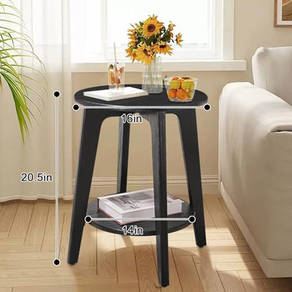 Side End Table Round Black Beside Table Sofa Table Nightstand Modern End Table 2-Tier Small Accent Tables Great for Small Spaces Living Room Bedroom - color: Black