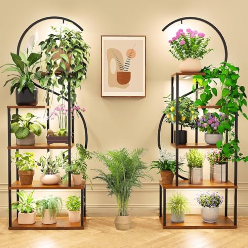 2-Pack Plant Stand with Grow Lights for Indoor Plants, Dimmable & Zone Control Smart Plant Shelf, Modern Corner Display Rack for Living Room, Balcony, Office, Small Apartment & Plant Lovers
