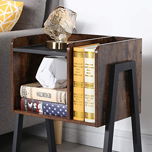 VECELO Nightstand Industrial Side End Table/Stackable Accent Furniture with 2-Tier Open Storage Compartments for Bedroom, Living Room and Small Spaces
