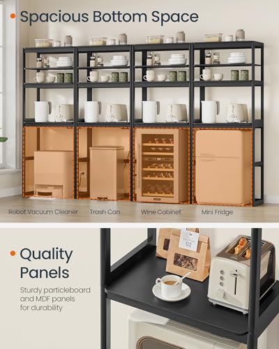 SONGMICS HOME Kitchen Bakers Rack with Power Outlet, 4-Tier Coffee Bar Table with Adjustable Shelf, Mini Fridge Shelf, Microwave Stand, 15.7 x 23.6 x 66.9 Inches, Ink Black UKKS043B01