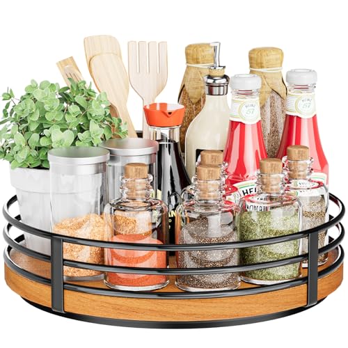 Wood Lazy Susan Turntable Organizer - 11" Round Wooden Lazy Susan for Cabinet Kitchen Countertop Dining Table Pantry Cupboard Bathroom Coffee Bar Spice Storage Home Decor - size: 11 inch 1 Tier