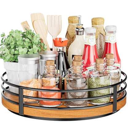 Wood Lazy Susan Turntable Organizer - 11" Round Wooden Lazy Susan for Cabinet Kitchen Countertop Dining Table Pantry Cupboard Bathroom Coffee Bar Spice Storage Home Decor - size: 11 inch 1 Tier