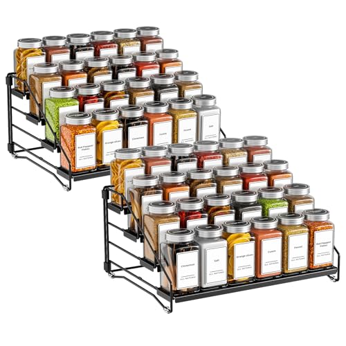 BOIVSHI 4 Tier Spice Rack Organizer, Spice Rack for Cabinet, Adjustable Depth Seasoning Shelf for Countertop, Pantry, Seasoning Organizer, Metal, Black (2 Pack) - color: Black, size: 2 Pcs