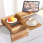 Acacia Wood Couch Arm Tray, 13.4 x 10.3 x 9.5 inches | Sofa Armrest Table, 2 Rotating Trays, 1 Storage Box, 360° Rotating Phone Holder, 4-in-1 TV Tray Table