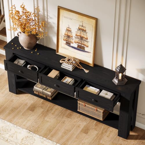 Tribesigns 70.9-Inch Long Console Table with 3 Drawers, Farmhouse Entryway Table with Storage, Rectangular Narrow Sofa Table Behind the Couch, Accent Table for Hallway, Living Room, Entry, Black - color: Black