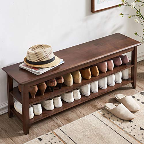 XKZG Shoe Rack Bench Wooden Shoe Storage Bench Entryway Bench, Brown, 47.2" | Rubber wood, Shoe Bench for Entryway, Living Room, Bedroom, Balcony, 47.2"W x 11.8"D x 16.5"H - color: Brown, size: 47.2"