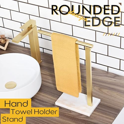 KOKOSIRI Hand Towel Rack Standing Towel Bar with Steady Marble Base for Bathroom Vanity Countertop, Brushed Gold Stainless Steel 15.7'' Height THS0006-BG - color: Brushed Gold, size: 1-Bar
