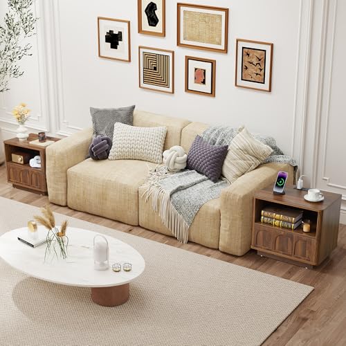 Accent Bed Side Table with Charging Station, Mid Century Modern Nightstand with Storage for Bedroom, Low Rectangle End Table with Drawer for Living Room Couch, Office, Samll Spaces - Walnut - size: Walnut-drawer