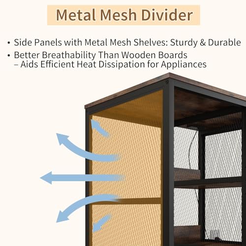METYERRY Kitchen Bakers Rack with Power Outlet, Microwave Stand with Drawer, Mini Fridge Stand with Adjustable Shelves,Mini Fridge Cabinet Suitable for Dining Room, Dorm,Home, Rustic Brown - color: Rustic Brown