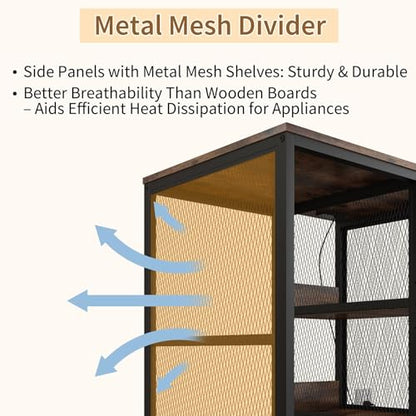 METYERRY Kitchen Bakers Rack with Power Outlet, Microwave Stand with Drawer, Mini Fridge Stand with Adjustable Shelves,Mini Fridge Cabinet Suitable for Dining Room, Dorm,Home, Rustic Brown - color: Rustic Brown
