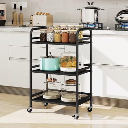 DCLRN 3 Tier Rolling Cart,Storage Organizer Cart,Multifunctional Storage Shelves,Rolling Metal Organization Cart with Handle and Lockable Wheels,for Home,Office,Kitchen,Bathroom(Black) - size: Small