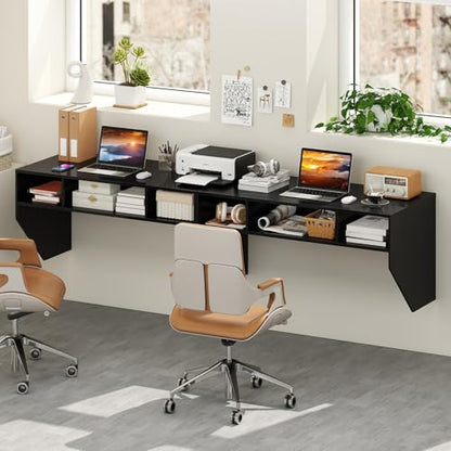 Giantex Wall-Mounted Computer Desk, Floating Laptop Desk with 3 Storage Compartments, Space-Saving Home Office Workstation Vanity Table for Bedroom, Study, Living Room (Black) - color: Black