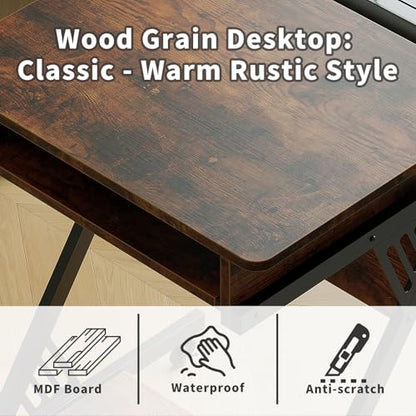 ALISENED Computer Desk for Small Spaces, 23.6" Z-Shaped Compact Study Table with Smooth Keyboard Tray with Wheels and Bottom Shelves for Home Office, Computer Cart Mobile Laptop Cart, Rustic Brown - color: Brown