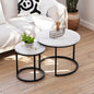 Smuxee White Nesting Coffee Table Set of 2, 23.6" Round Coffee Table Wood Grain Top with Adjustable Non-Slip Feet, Industrial End Table Side Tables for Living Room Bedroom Balcony Yard - color: White-black, size: 23.6"W