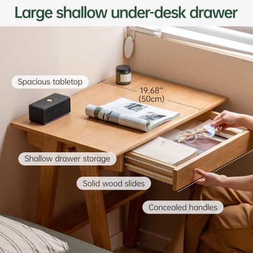 100% Solid Rubber Wood Desk Home Office Desk Mid Century Modern Writing Computer Desk with Drawer for Home Office 31.49" W Natural Wood - color: Natural Wood-rubberwood, size: 31.49"W