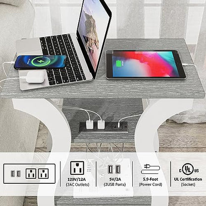 FROMJBEST End Tables Living Room, Grey End Table with Charging Station | Side Table Living Room, with USB Ports and Outlets, Nightstand for Bedroom, 3-Tier Storage Shelf, Bedside Table - color: Grey