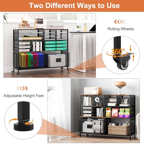 EasyPAG Rolling Cart with 2 Storage Drawer, Under Desk Filling Cabinet with Mail Sorter, Pull Out Hanging File Rack for Letter Size Folders, Mobile Utility Craft Cart for Home Office, Black - size: Flexible Slots+2 Drawer
