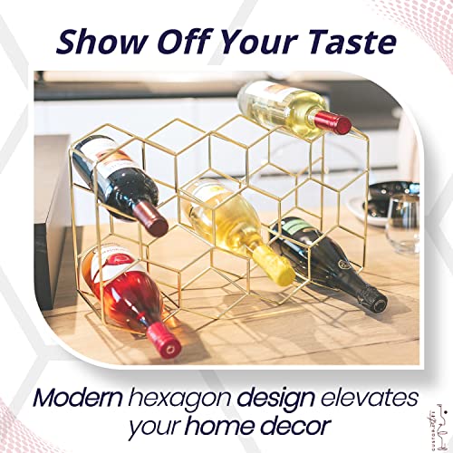 Gusto Nostro Countertop Wine Rack - 14 Bottle Freestanding Modern Gold Metal Small Wine Rack - 3 Tier Tabletop Wine Holder Stand for Cabinet, Pantry, Wine Bottle Storage - No Assembly Required - color: Gold