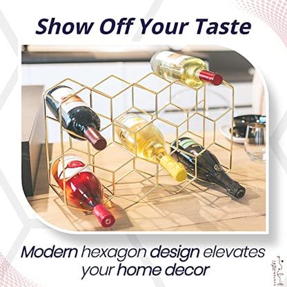 Gusto Nostro Countertop Wine Rack - 14 Bottle Freestanding Modern Gold Metal Small Wine Rack - 3 Tier Tabletop Wine Holder Stand for Cabinet, Pantry, Wine Bottle Storage - No Assembly Required - color: Gold