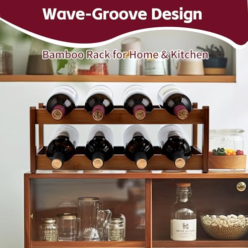 Bamboo Wine Rack, Walnut Finish 2-Tier Freestanding Storage Shelf, Holds 8 Bottles, Space Saving Countertop Cabinet Organizer for Basement, Kitchen, Pantry, Dining Room, Bar - color: 8 Bottles Walnut
