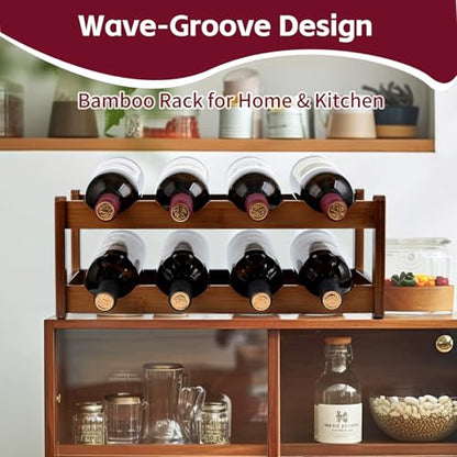 Bamboo Wine Rack, Walnut Finish 2-Tier Freestanding Storage Shelf, Holds 8 Bottles, Space Saving Countertop Cabinet Organizer for Basement, Kitchen, Pantry, Dining Room, Bar - color: 8 Bottles Walnut