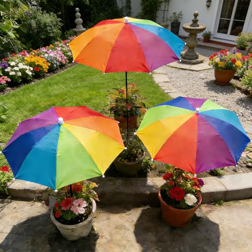 3Pack Small Garden Umbrellas for Plants Flowers Potted Outdoor UV protection 43x23.6 Mini Shade Umbrellas with Stakes Summer PatioDeocr(Height Adjustable)