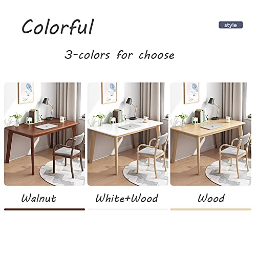 IOTXY Simple Wooden Writing Desk - Modern Minimalist Style PC Laptop Computer Workbench with Solid Wood Legs, 39" W Home Office Work Table for TV Stand Music Video Live Broadcast Workstation, White | Nordic Minimalist Style, MDF Tabletop, Solid Wood Legs,