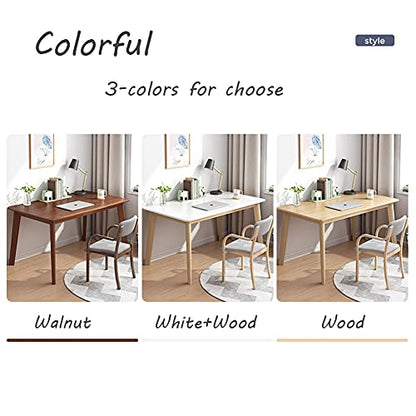 IOTXY Simple Wooden Writing Desk - Modern Minimalist Style PC Laptop Computer Workbench with Solid Wood Legs, 39" W Home Office Work Table for TV Stand Music Video Live Broadcast Workstation, White | Nordic Minimalist Style, MDF Tabletop, Solid Wood Legs,