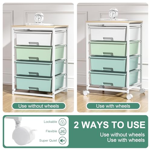 SYKIARIOL Rolling Cart with Drawers, 4-Drawer Utility Cart,Gradient Grey | Rolling Storage Cart with Drawers with Wooden Tabletop for Bedroom,Kid's Room,Dorm,Classroom,Office - color: Green