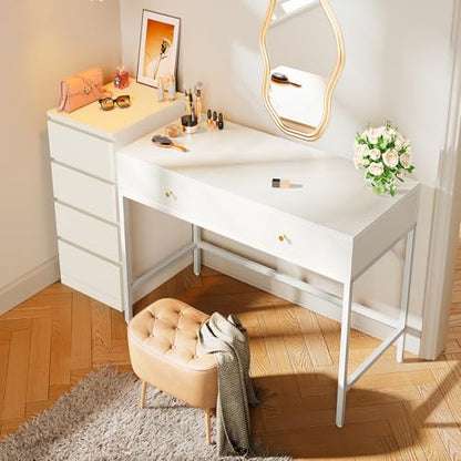 SUPERJARE Vanity Desk with Drawers, 31.5 inch Computer Desk, Modern Simple Home Office Desks, Makeup Dressing Table for Bedroom - White - color: White, size: 31.5 inch