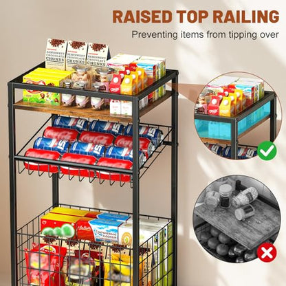 Fruit Vegetable Cart, 3-Tier Snack Cart on Wheels & Wood Top, Brown | Vegetable Rack For Kitchen, Kitchen Cart Organizer for Fruit, Vegetables, Potato, Snack - color: Brown, style: 3-Tier