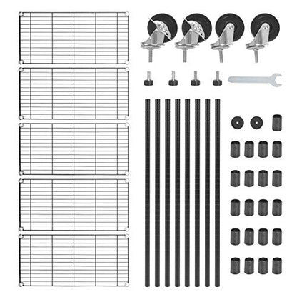 WDT 5-Shelf Shelving Units on Wheels Casters, Adjustable Heavy Duty Metal Shelf Wire Storage Rack for Home Office Garage Kitchen Bathroom Organization(16”Wx36”Dx75”H), Black - size: 5Tier 36"W x 16"D x 75"H