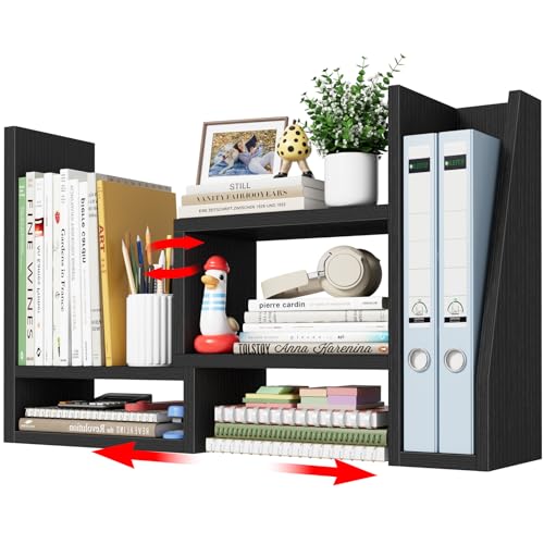 Desktop File Organizer Desk Organizer Shelf - Black Office Organization Shelves for Top of Desk Organizers and Accessories Corner Bookshelf Table Top Shelving Small Hutch Decorations for Women Office - color: Black