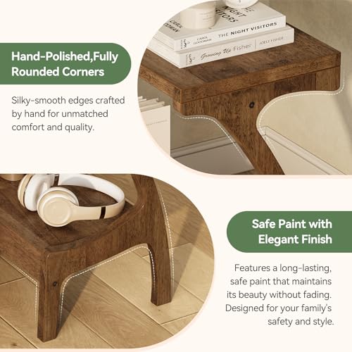 Solid Wood End Table with 2-Tier Storage Shelf, Narrow Side Table for Living Room, Bedroom, Small Spaces, Natural Wood Paint Finish, Easy Assembly - color: Brown