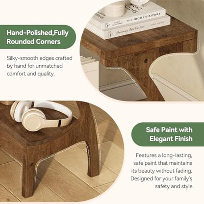 Solid Wood End Table with 2-Tier Storage Shelf, Narrow Side Table for Living Room, Bedroom, Small Spaces, Natural Wood Paint Finish, Easy Assembly - color: Brown