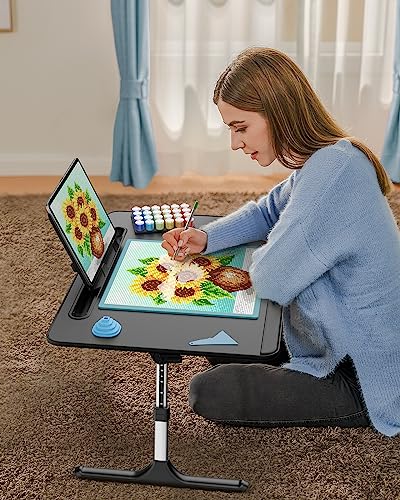 Laptop Table with LED Desk Light, SAIJI Laptop Stand for Bed, Height Adjustments Bed Desk with Book Stand for Reading Writing Drawing (Black) - color: Bed Desk /Led Light