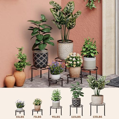 5 Pack Metal Plant Stand, Heavy Duty Anti-Rust Iron Flower Pot Holder for Indoor Outdoor Garden - color: S-Black