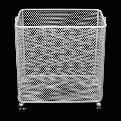 Laundry Hamper with Wheels, Rolling Laundry Basket Cart, Rectangular Metal Mesh Clothes Hamper with Metal Pull Handle for Laundry Room and Bedroom, White, 16.9" x 9" x 17.7" - color: White, size: 26.77 x 21.5 x 26in