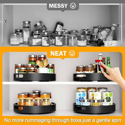 Lazy Susan Organizer Homerays 13 Inch Non-Skid Bamboo Lazy Susan for Kitchen Rotating Spice Rack with Handles, Wood Turntable for Kitchen Cabinet,Countertop (Black, Large) - size: 13" High Rim Black