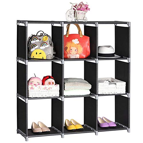 9 Cube Stackable Portable Modular Bookshelf,Non-Woven Fabric Storage Bookcase,Modular Closet Cabinet Bookcase,DIY Cube Storage Organizer Rack,with Feet,for Living Room Bedroom Office Entryway (Black)